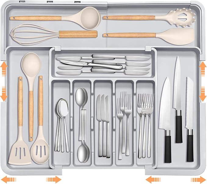 Silverware Organizer Expandable Kitchen Drawer Organizer Adjustable 22"x 19" by Spaclear
