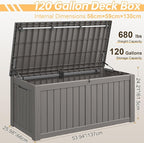 Outdoor Storage Box, Resin Deck Boxes Indoor and outdoor, Waterproof Storage Box Lockable Lid (Grey, 120 Gallon) - Image 2