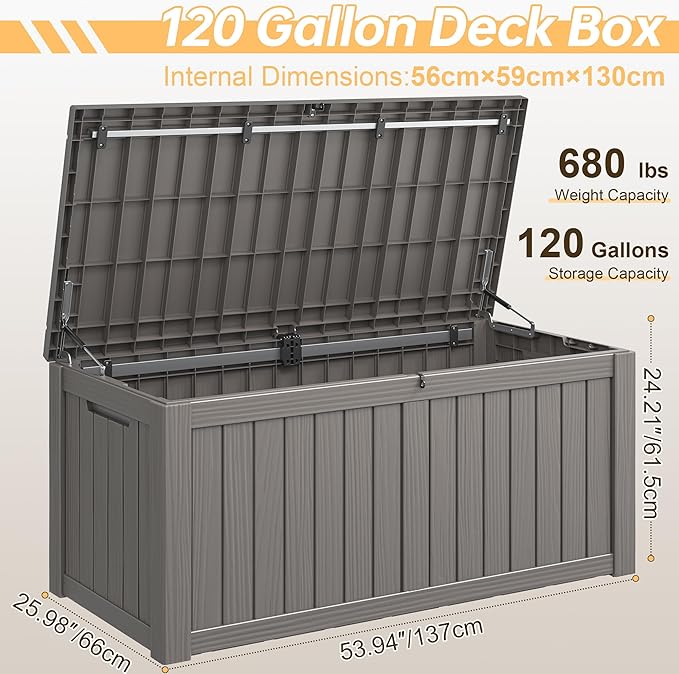 Outdoor Storage Box, Resin Deck Boxes Indoor and outdoor, Waterproof Storage Box Lockable Lid (Grey, 120 Gallon) - Image 2