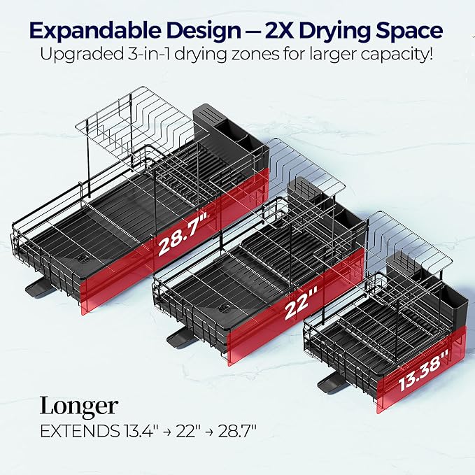 2 Tier Large Dish Drying Rack, Expandable Dish Rack - Image 5