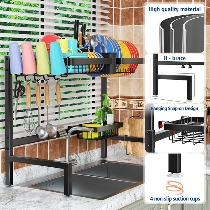 SNSLXH 2-Tier Over The Sink Dish Drying Rack, Kitchen Large Dish Drying Rack - Image 3