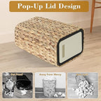 Boho Trash Can with Lid for Bathroom, 2.6 Gallon Small Rattan Garbage Can with - Image 4