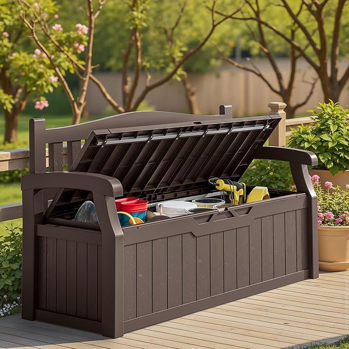 Homall 75 Gallon Outdoor Storage Benches Lockable Deck Box with Waterproof and UV Resistant, Waterproof Storage Box for Patio Furniture, Tools, Cushions (Brown) - Image 7