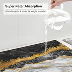 Gold and Black Grey Kitchen Drying Mat Black Gold Marble Decor Microfiber Dish - Image 6
