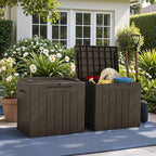 Greesum 31 Gallon Deck Box for Outside, All Weather Outdoor Storage Boxes for Patio Furniture Set, Package Delivery Box, Garden Tools, Brown(Set of 2) - Image 3