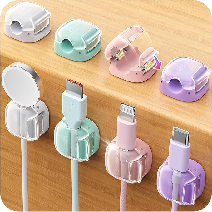 Cable Clips, 8 Pack Cord Holder Cord Organizer Spring Cord Clips Phone Charger by Chfeila