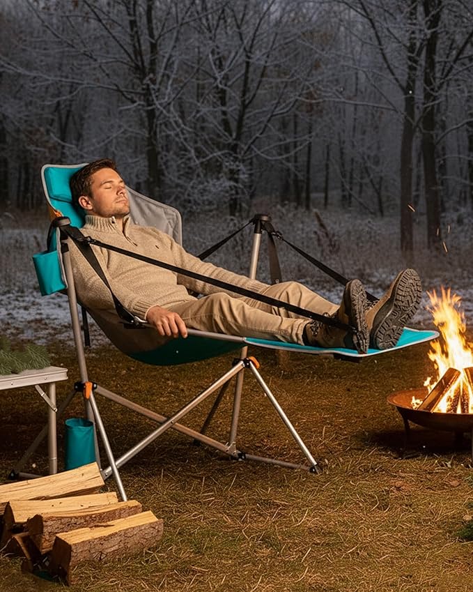 KingCamp Hammock Chair with Footrest – Heavy Duty Swinging Rocking Camping Chairs for Adults up to 400lbs, Folding Portable Oversized Rocker with Cup Holder & Pillow for Outdoor Beach Lawn RV Sports - Image 9