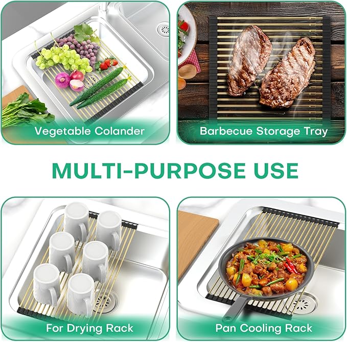 Large Telescopic Draining Rack, Non-Slip Silicone Rolling Dish Drainer Roll - Image 6