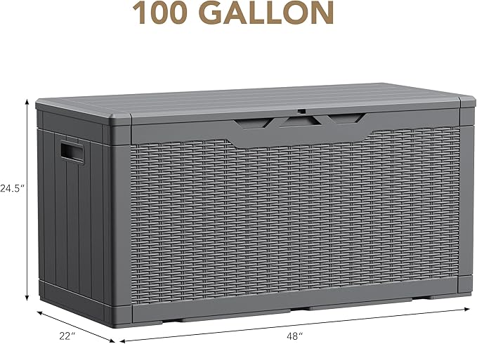 Devoko 100 Gallon Waterproof Large Resin Deck Box Indoor Outdoor Lockable Storage Container for Patio Furniture Cushions Garden Tools (100 Gallon, Grey) - Image 6