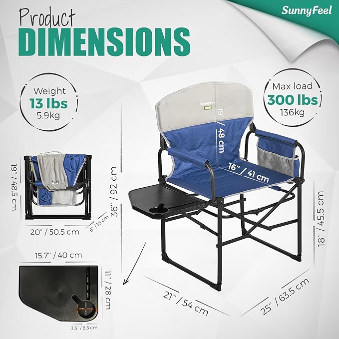 SUNNYFEEL Camping Directors Chair, Heavy Duty,Oversized Portable Folding Chair with Side Table, Pocket for Beach, Fishing,Trip,Picnic,Lawn,Concert Outdoor Foldable Camp Chairs - Image 3