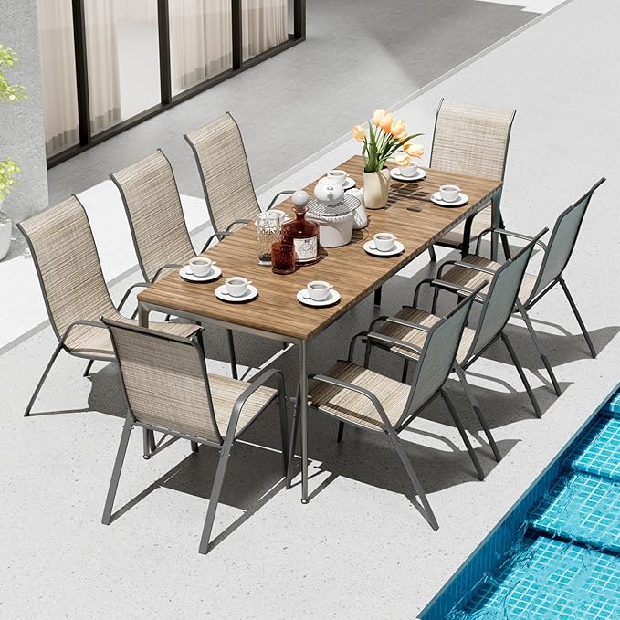 TLSUNNY Patio Chairs, Stackable Textilene Outdoor Dining Furniture for All Weather, with 17.7″ Wide Seat & Metal Frame, for Garden, Backyard, Deck, Restaurant, Poolside (8, Brown, 26.4″) - Image 2