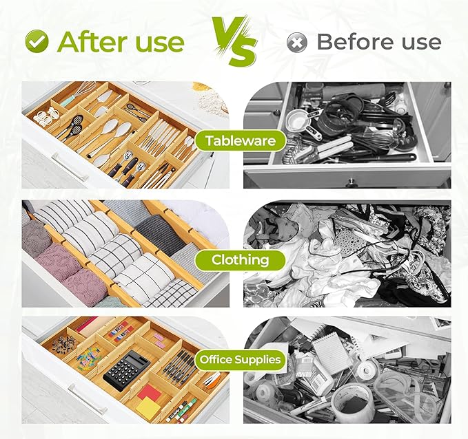 6PCS Bamboo Drawer Dividers - Image 5