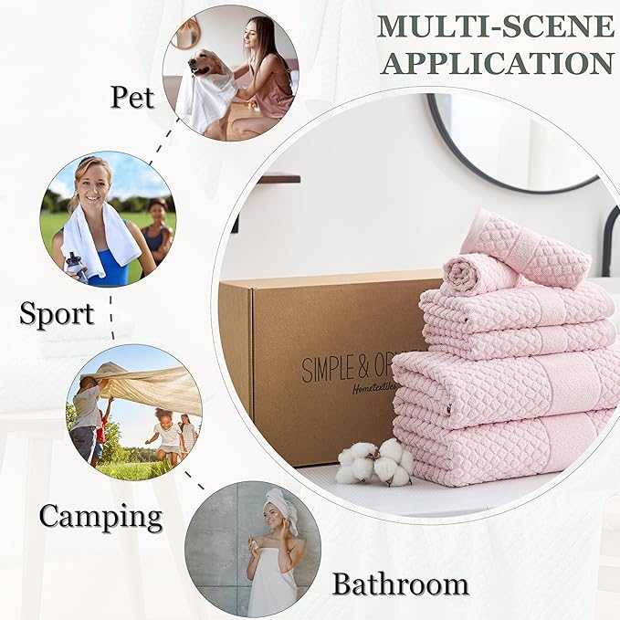 Simple&Opulence 6 Piece Luxury Towel Set, 100% Cotton Bathroom Towels - Image 8