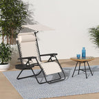 Best Choice Products Folding Zero Gravity Outdoor Recliner Patio Lounge Chair w/Adjustable Canopy Shade, Headrest, Side Accessory Tray, Textilene Mesh - Ivory - Image 2