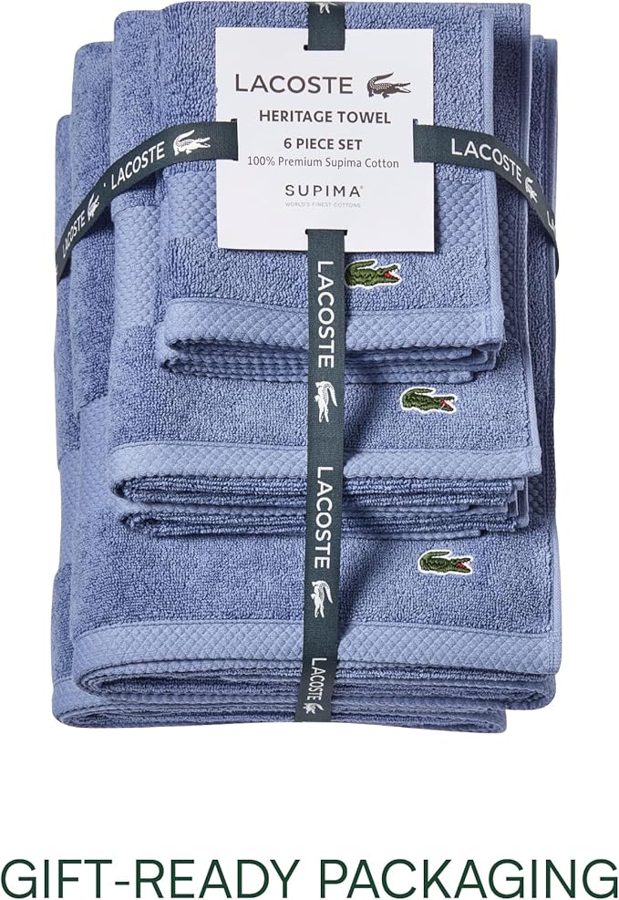 Lacoste Heritage Supima Cotton 6-Piece Towel Set, 2 Bath Towels, 2 Hand Towels - Image 4