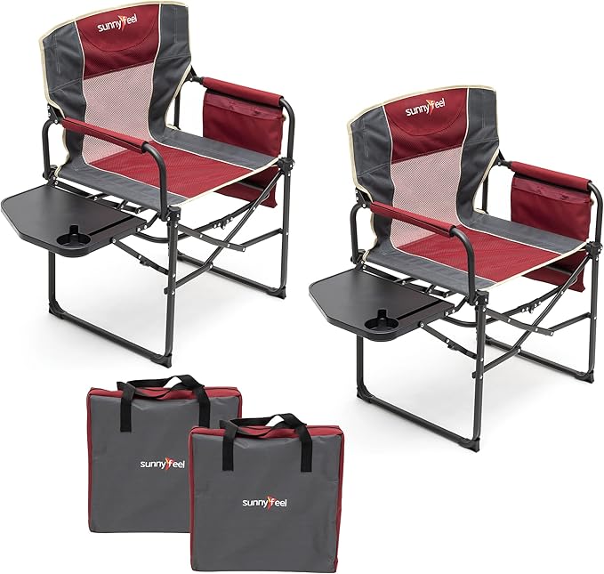 SUNNYFEEL Camping Directors Chair, Heavy Duty,Oversized Portable Folding Chair with Side Table, Pocket for Beach, Fishing,Trip,Picnic,Lawn,Concert Outdoor Foldable Camp Chairs by SunnyFeelCamping