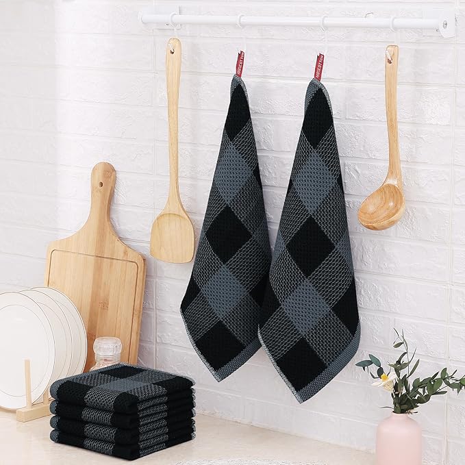 Homaxy 100% Cotton Waffle Weave Check Plaid Dish Cloths, 12 x 12 Inches - Image 7