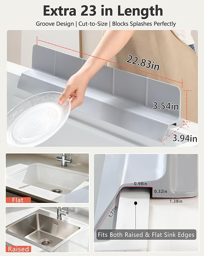 Kitchen Sink Splash Guard 23" Self-Draining Silicone Water Guard - Image 4