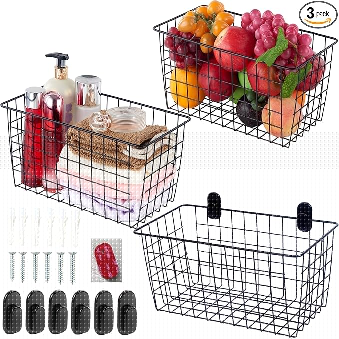 3 Pack【Extra Large】Hanging Kitchen Basket, Wire Storage Basket, by JUNCHUCHERRY