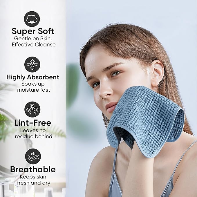 Microfiber Waffle Face Towels, 4 Pieces, Fast Drying, Lint Free 430 GSM - Image 4