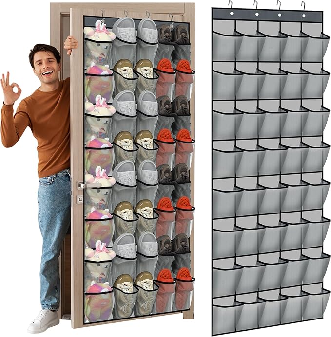 Windyun 40 Over The Door Shoe Organizer, Large Mesh Pocket Hanging Shoe Rack - Image 8
