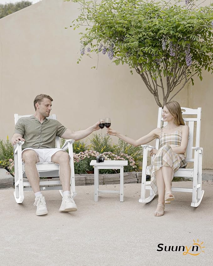 Oversized Rocking Chairs Outdoor Set of 2, High Back Porch Rocker Chair, HDPE All Weather Resistant Rocking Chairs for Patio, 380lbs Weight Capacity, White - Image 7