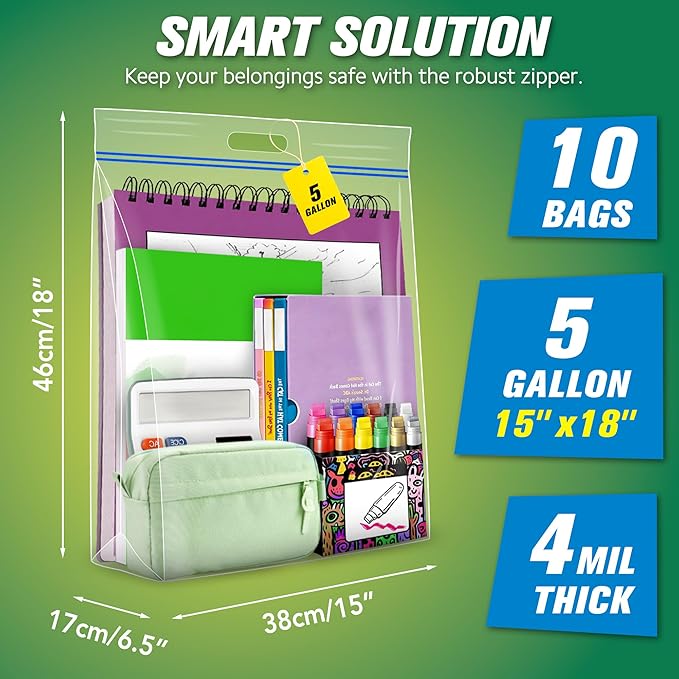 HIBAG 5 Gallon Large Storage Bags, 15” x 18” Resealable Clear Bags - Image 2