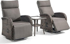 3 Pieces Zero Gravity Patio Swivel Rocking Recliner Chairs Set of 2 - Wicker Outdoor Lounge Chair with Side Table, Adjustable Backrest & Footrest, High Back Outdoor Recliner Chair for Pool Deck Gray - Image 7