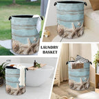 Starfish Seashell Laundry Basket, Vintage Wooden Oxford Cloth Laundry Hamper - Image 4