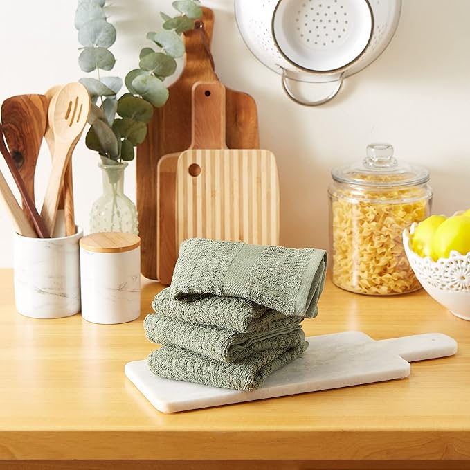 DII Basic Terry Collection Waffle Dishtowel Set, Solid Artichoke, 4 Piece - Image 5