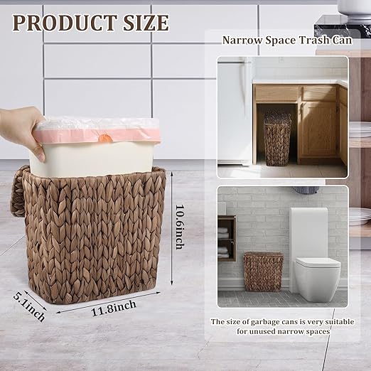 Wicker Trash Can with Lid and Liner, Handwoven Wicker Waste Basket, Water - Image 2