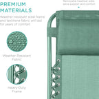 Best Choice Products Set of 2 Adjustable Steel Mesh Zero Gravity Lounge Chair Recliners w/Pillows and Cup Holder Trays - Seafoam - Image 6