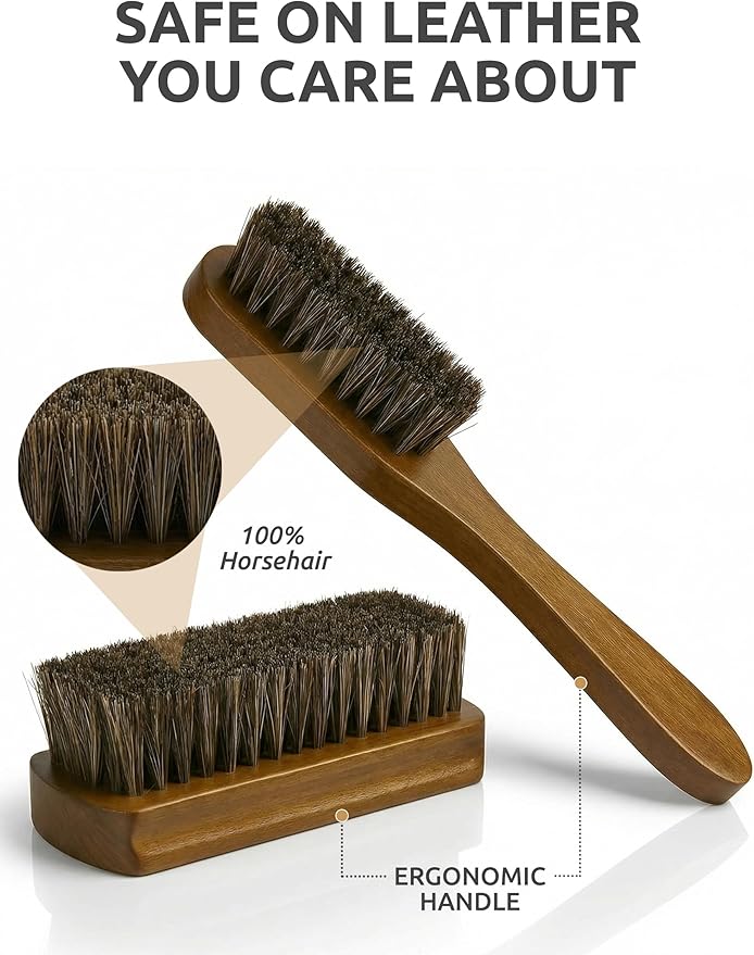 TAKAVU Leather & Upholstery Cleaning Brush Set, 100% Horse Hair Bristle - Image 2