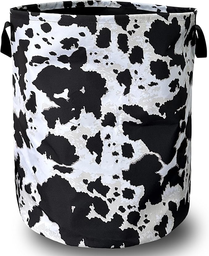 Retro Black White Cows Print Laundry Basket Foldable by SELIONLIKN