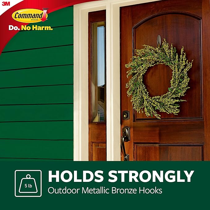 Command Outdoor Large Bronze Hooks, Holds 5 lb, 3 Hooks 4 Strips, Damage-Free - Image 3