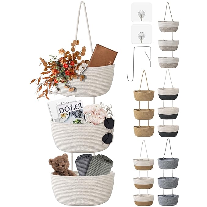 3 Tier Wall Mounted Woven Hanging Basket, Over the Door Hanging Basket by Wymulot
