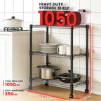 Xcity Storage Shelves, 3 Tier Heavy Duty Metal Shelving Unit with Wheels, 1050 LBS Capacity Adjustable Steel Wire Shelf Organizer for Pantry, Kitchen, Garage, 14" D x 24" W x 30" H, Black - Image 2