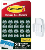 Command Outdoor Light Clips, 20 Clear Clips and 24 Command Strips, Damage-Free by Command