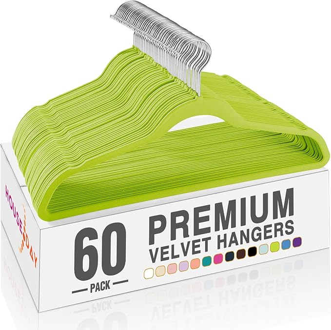 HOUSE DAY Vibrant Green Velvet Hangers 60 Pack, Non Slip Clothes Felt Hanger by HOUSEDAY