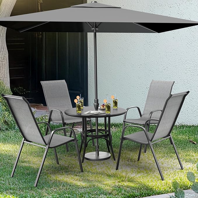 VINGLI Patio Chairs Set of 8 – Stackable Outdoor Dining Chairs with Comfortable Sling High Back Chairs and Armrests for Lawn, Poolside, Courtyard, Balcony, Garden, Silver Gray - Image 10