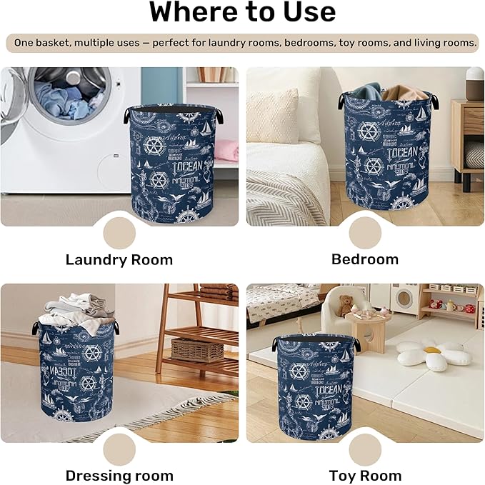 Navy Blue Foldable Laundry Hamper - Image 4