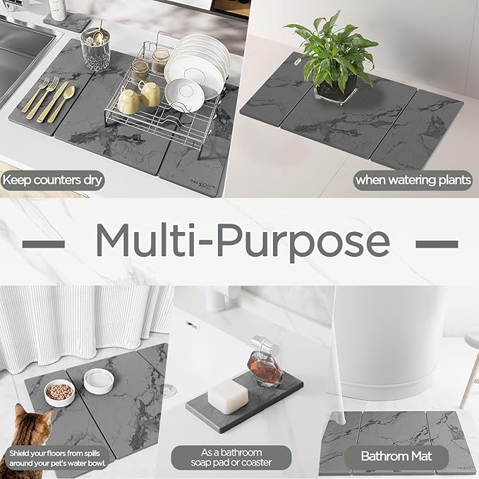 2PCS Stone Drying Mat for Kitchen Counter, Dark Gray - Image 6