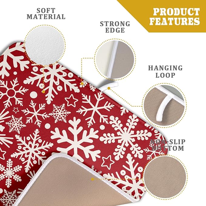 Christmas Dish Drying Mat for Kitchen Counter 16x18 Dark Red Snowflake Winter - Image 4