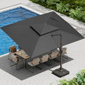 10 X 13 FT Cantilever Patio Umbrella with Led Lights and Base Included Outdoor Heavy Duty Double Top Rectangle Offset Umbrellas with 360-degree Rotation for Pool Deck Backyard, Grey by Ombrellon