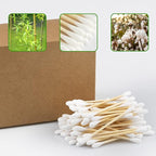 Bamboo Cotton Swabs 400 count, Organic Cotton Swab Round Tips, Natural Wooden - Image 2