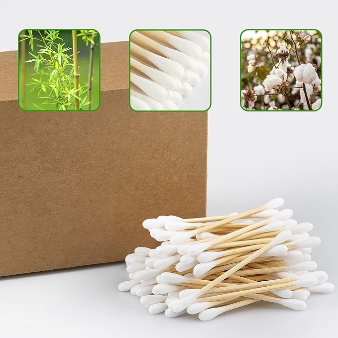 Bamboo Cotton Swabs 400 count, Organic Cotton Swab Round Tips, Natural Wooden - Image 2