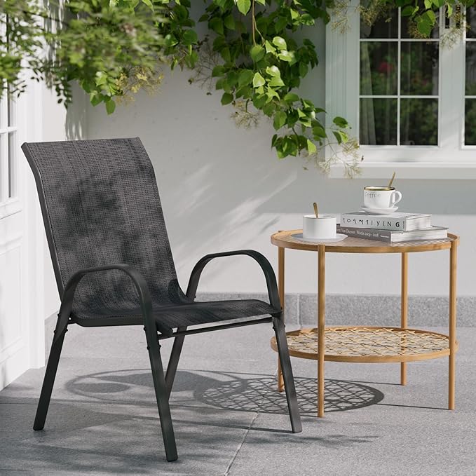 Patio Dining Chairs Set of 6, Outdoor Stackable Dining Chairs High Back, Patio Furniture for Backyard, Porch, Garden, Poolside (Dark Grey) - Image 7