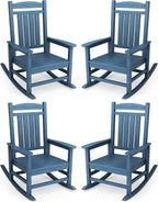 KINGYES Oversized Outdoor Rocking Chair Set of 4, High Density Polyethylene Patio Rocking Chairs with 330lbs Support for Adults, Navy by KINGYES