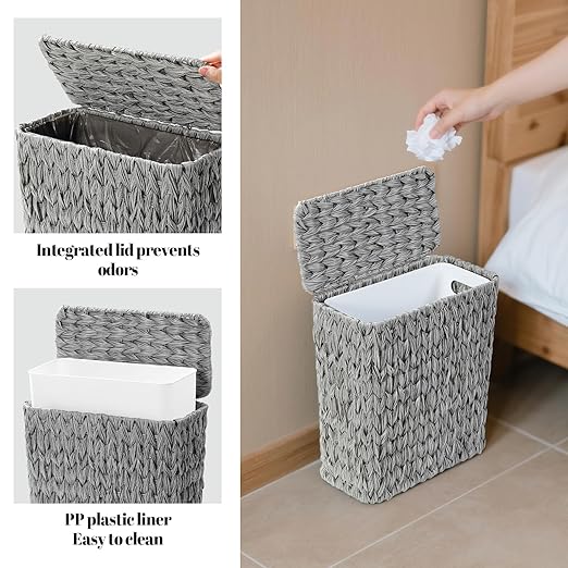 3 Gallon Wicker Trash Can, Waterproof Slim Waste Basket - Image 3