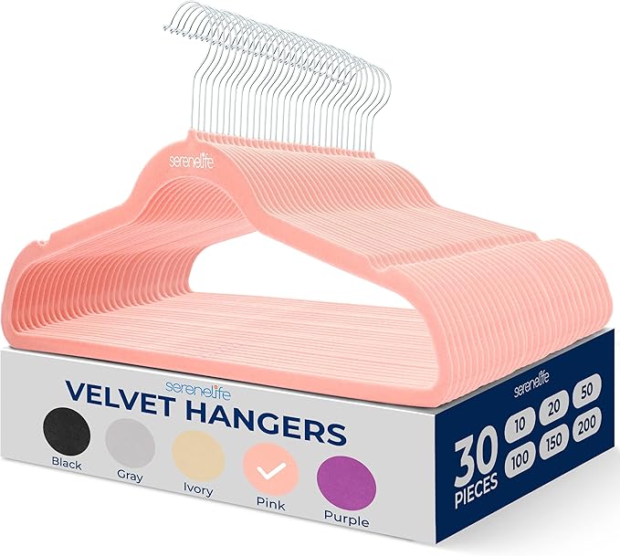 SereneLife 30 Pcs Pink Velvet Clothes Hangers by SereneLife